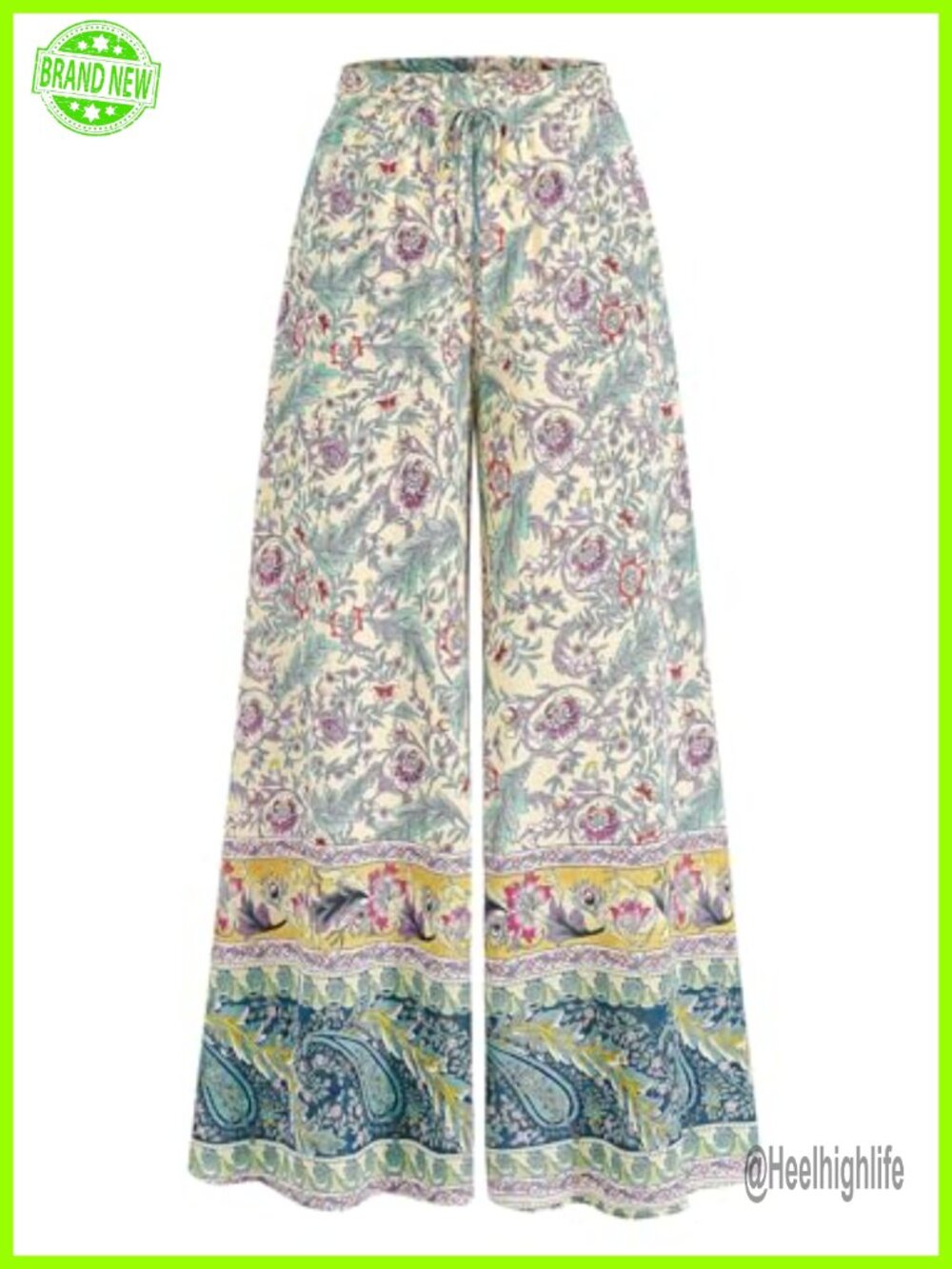 Womens Wide Leg Boho Floral Flowy Palazzo Pants Casual Trousers Pockets